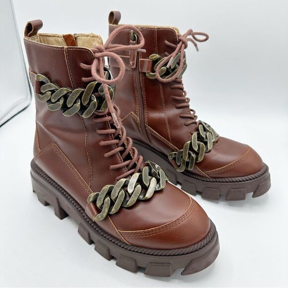 Kelsi Dagger Brooklyn Brave Chunky Platform Lug Sole Boots Chain Detail size 8M - Picture 5 of 16